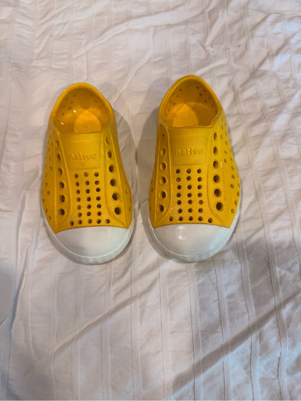 Native Kids Slip-On Water Shoes in Bright Yellow with White Toe